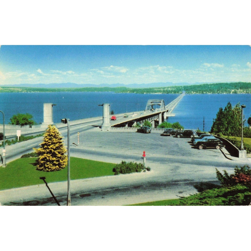 Vintage Seattle Floating Bridge Postcard Lake Washington Northern Pacific Rail - Picture 1 of 2